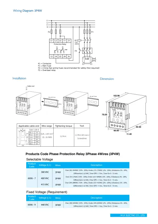 WIP W-OP4 380V 3p4w เฟสโปรเทคชั่น รีเลย์ 5